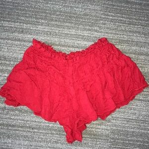 Free People Red Ruffle Shorts